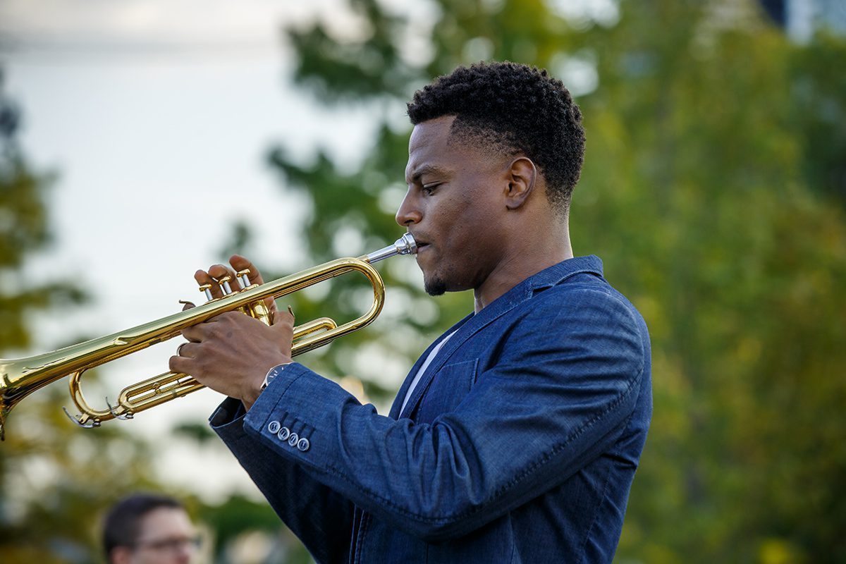 Man Playing Trumpet at Water Colors at Navy Pier